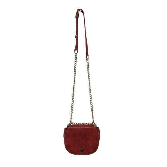 BEBE Small Red Faux Croc Leather Gold Chain CROSSBODY PURSE BAG Adjustable Strap - Picture 6 of 10